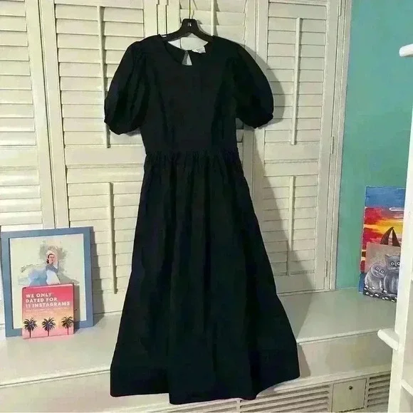 Bird and Knoll Savannah open back navy poplin midi dress - Picture 6 of 13